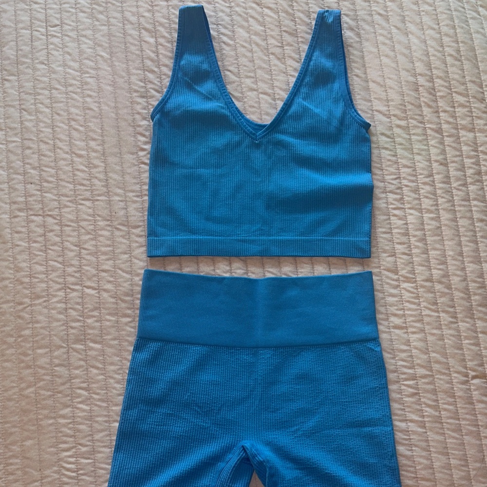 Colsie Blue Ribbed Lounge Set - Picture 5 of 5